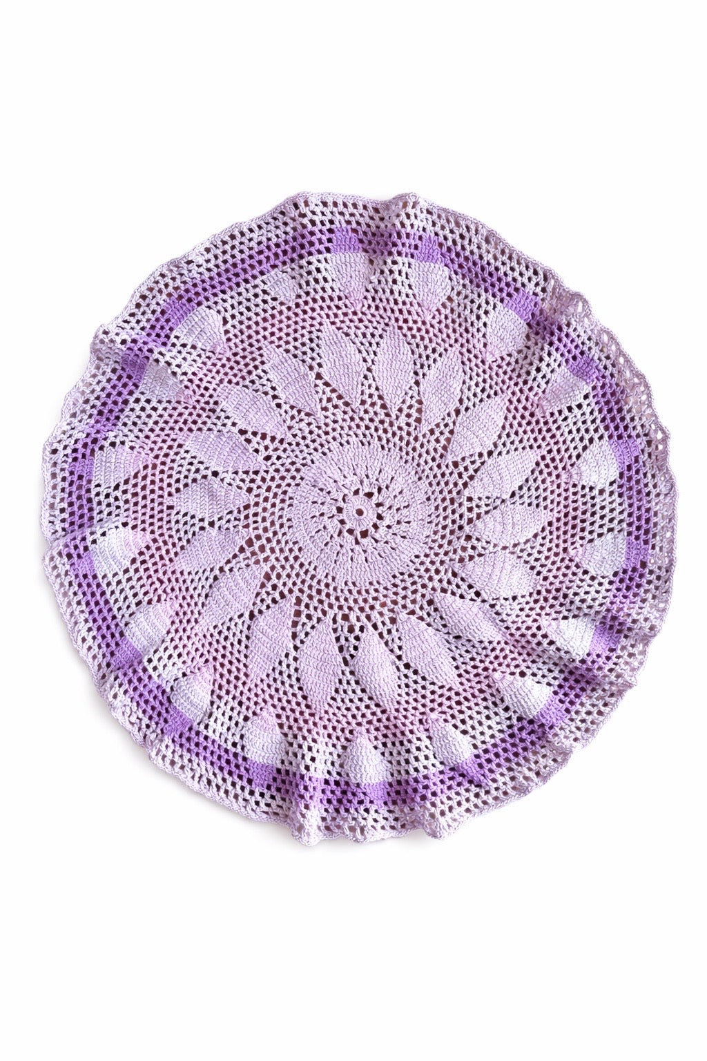 直径60cm ハンドメイドかぎ針編みテーブルクロス 上品なライラックカラー